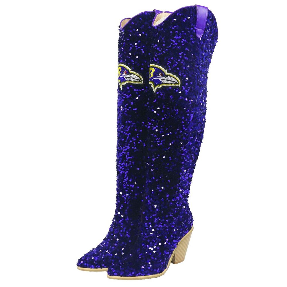 NFL Licensed Team Colored Sequin Over the Knee Boot-Baltimore Ravens
